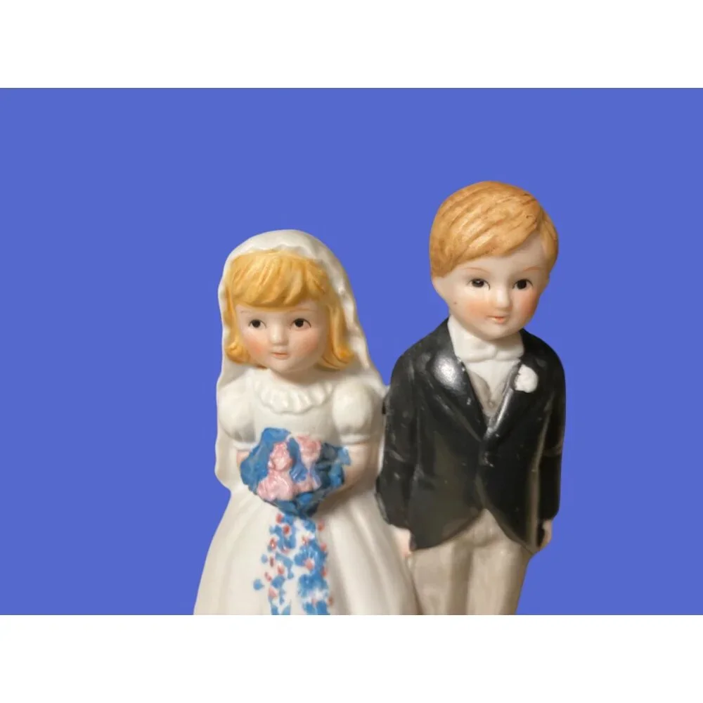 Vintage Porcelain Bride Groom Bell, Cake Topper Wedding Dress Tux